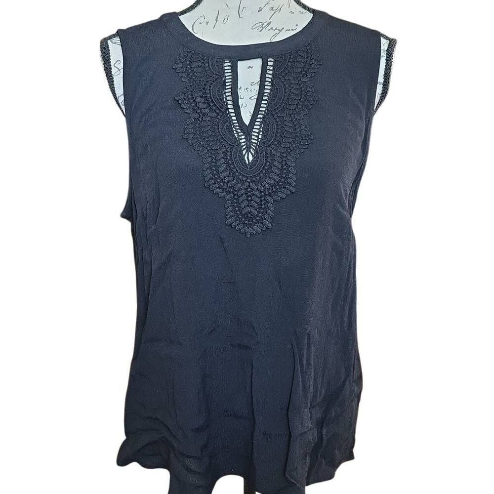 Daniel Rainn Women's Size Large Black Lace Back Sleeveless Blouse